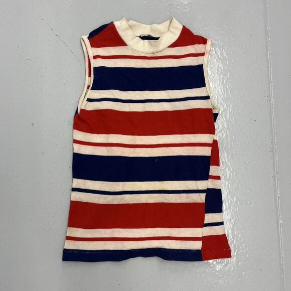 Vintage Tops - Vintage 60s Red/Blue Striped Cotton Blank Tank Top